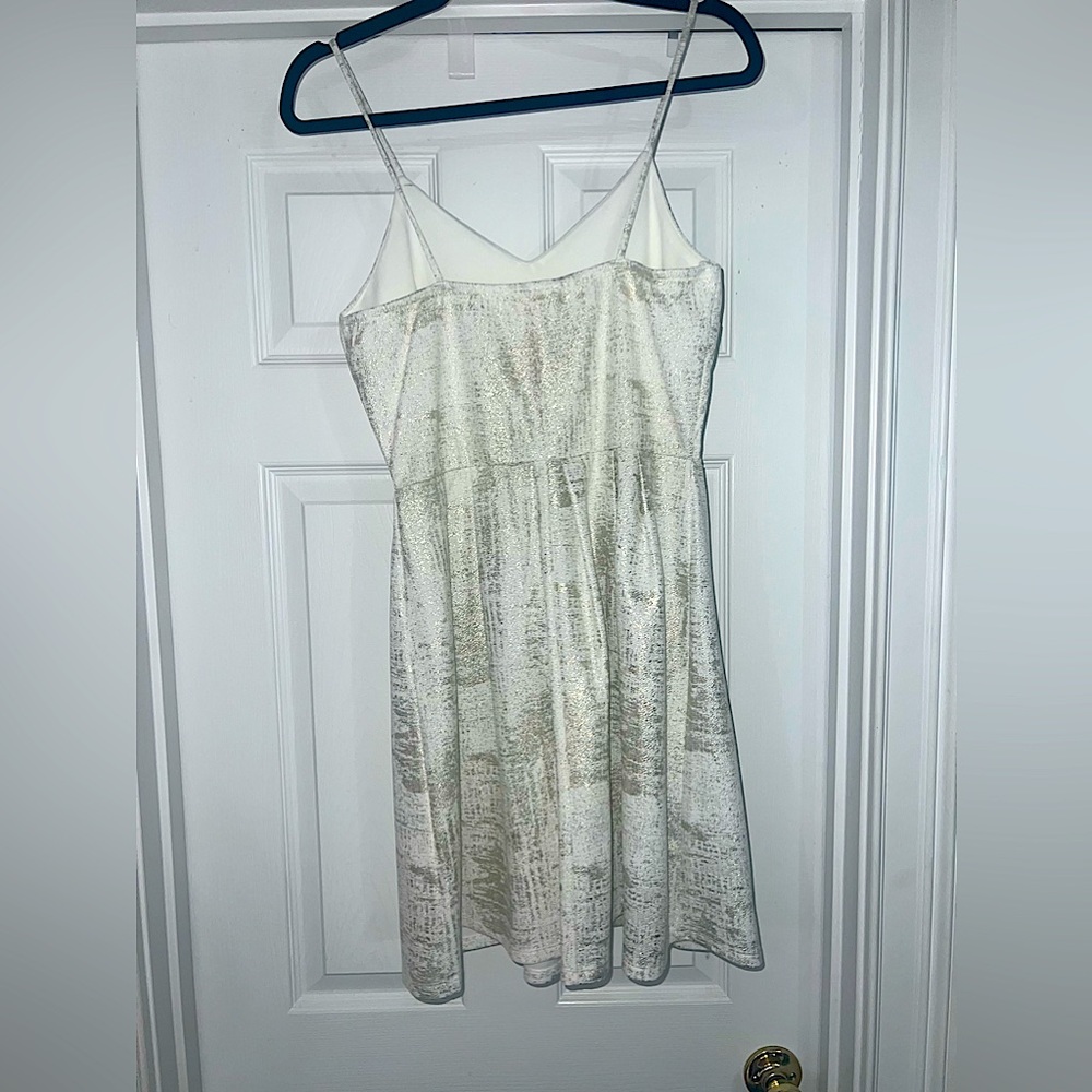 monteau NEW fit and flare white and gold dress, size L